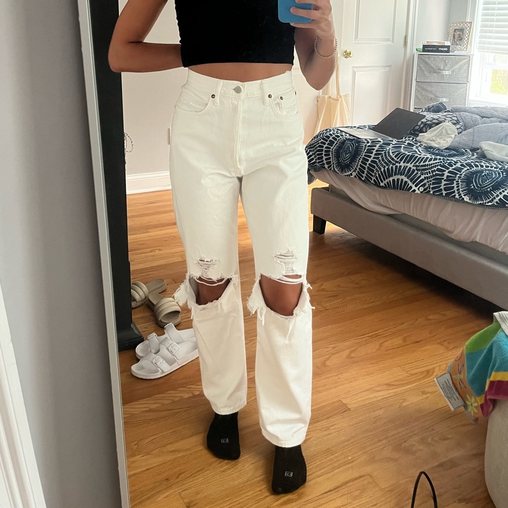 Agolde white denim wide leg jeans